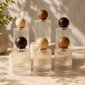 Ribbed Glass Perfume Spray Bottle with Wooden Cap